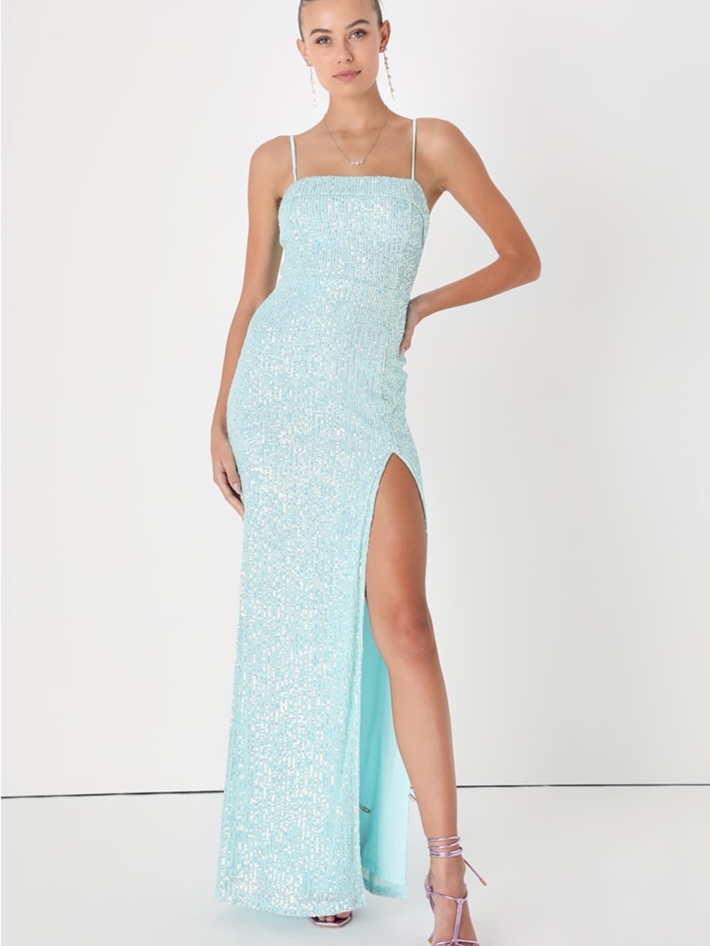 LuLus Remarkable Radiance Light Blue Iridescent Sequin Dress - XS